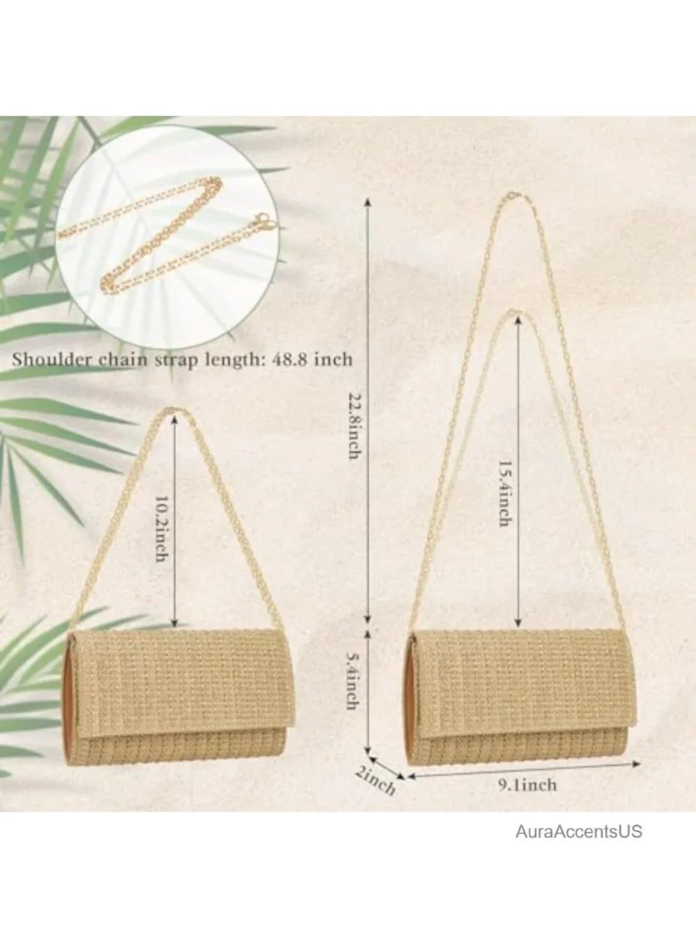 Straw Clutch Purse Chain Strap Crossbody Bag Envelope Handbag Summer Beach
